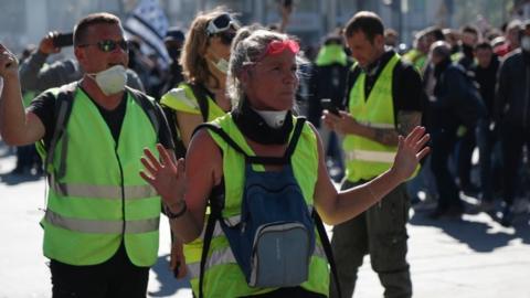 Yellow vest protesters in Place de la Republique, Paris, 20 April 2019