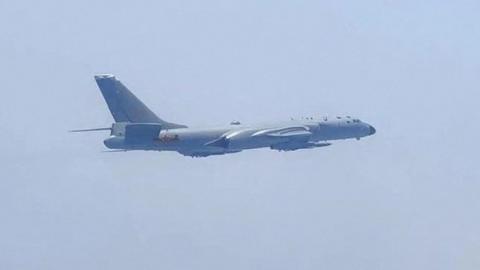 A Chinese aircraft takes part in a military drill near Taiwan