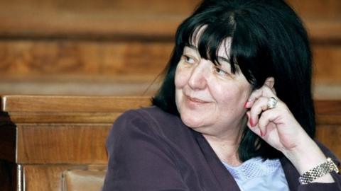 Mirjana Markovic, the widow of late Serbian strongman Slobodan Milosevic, during a parliament session in Belgrade in 2001.