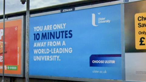 University sign, seen on the Ballycastle Road in Coleraine in July