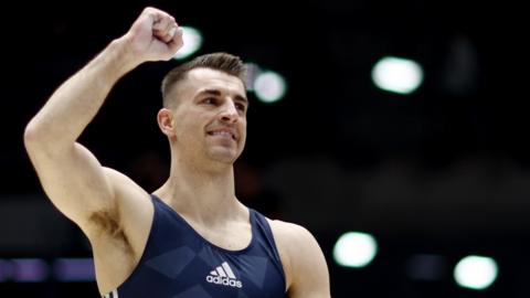 Max Whitlock celebrates winning the British pommel horse title in Liverpool