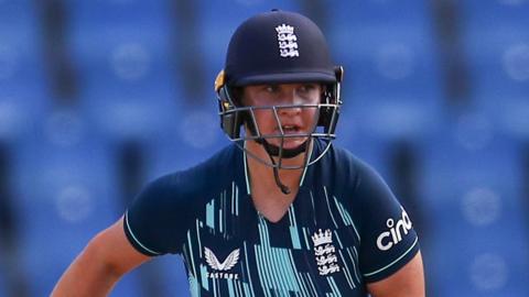 England all-rounder Alice Capsey batting against West Indies