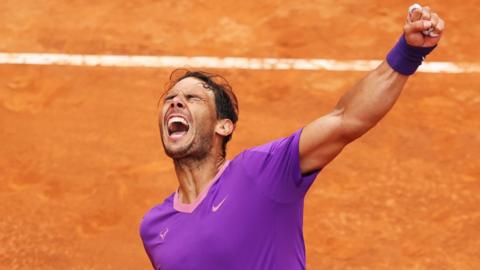 Rafael Nadal celebrates beating Alexander Zverev at Italian Open