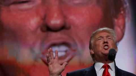 Republican U.S. presidential nominee Donald Trump speaks as he accepts the nomination during the final session of the Republican National Convention in Cleveland, Ohio, U.S. July 21, 2016