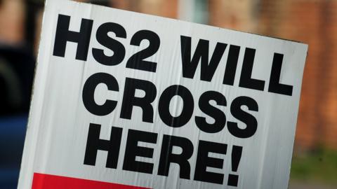 A sign saying HS2 will cross here in Staffordshire