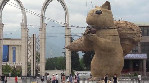 The giant squirrel installation in the city of Almaty, Kazakhstan