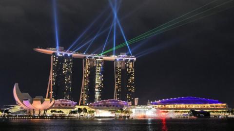 A general view shows the Marina Bay Sands hotel and resort before the countdown for the Earth Hour campaign in Singapore.