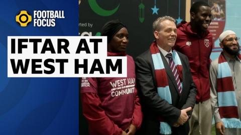 West Ham's Hawa Cissoko and Kurt Zouma with supporters at an Iftar event
