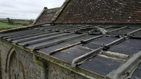 Damaged church roof after lead theft