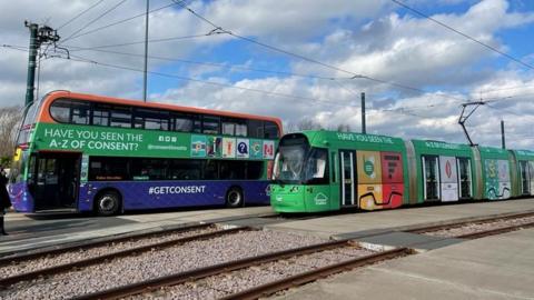 Liveried bus and tram