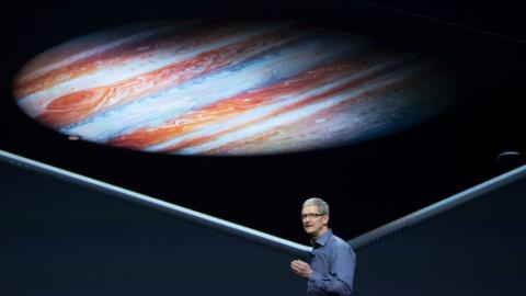 Tim Cook in front of a display showing the iPad Pro at 9 September launch