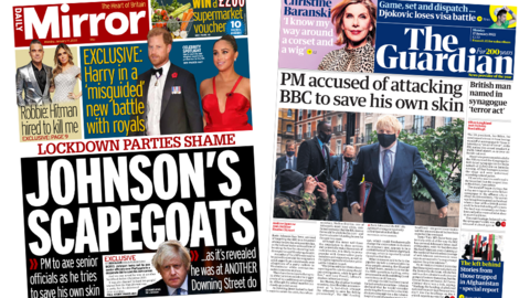 The Daily Mirror and the Guardian front pages 17 January 2022