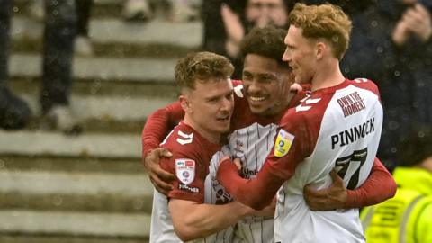 Northampton Town defender William Hondermarck celebrates his goal against Gillingham