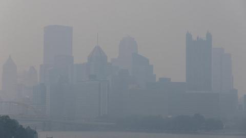 Hazy Pittsburgh skyline