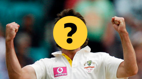 A former Australia bowler with his face hidden by a question mark