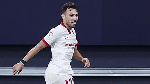 Munir El Haddadi celebrates a goal for Spanish side Sevilla
