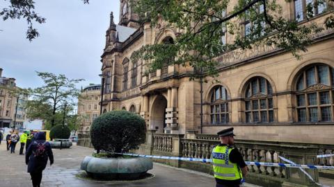 Police cordon at town hall