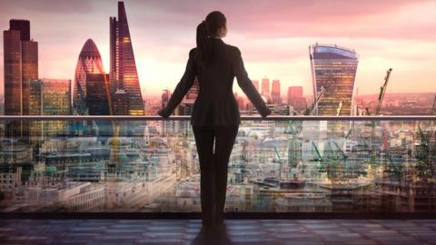 Woman overlooking City of London