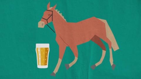 Graphic of a brown horse and a pint of beer