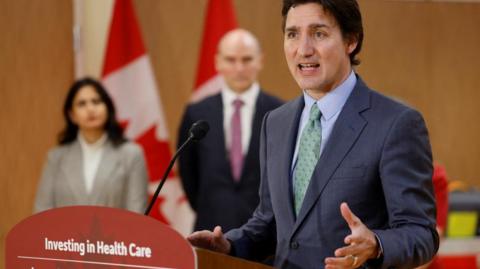 Photo of Prime Minister Justin Trudeau at his government's healthcare funding announcement on Tuesday in Ottawa