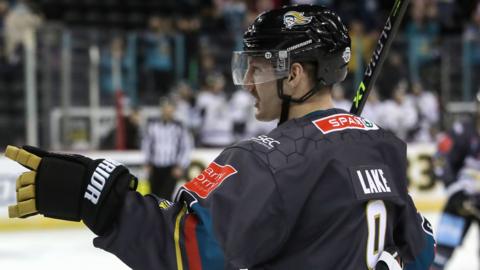 Ben Lake could celebrate after scoring two more goals for Belfast Giants in Manchester on Saturday evening