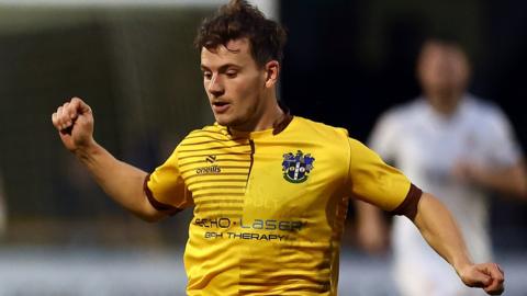 Dom Gape playing for Sutton United against Tranmere