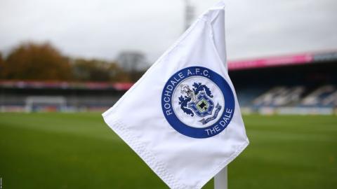 A Rochdale corner flag inside the stadium