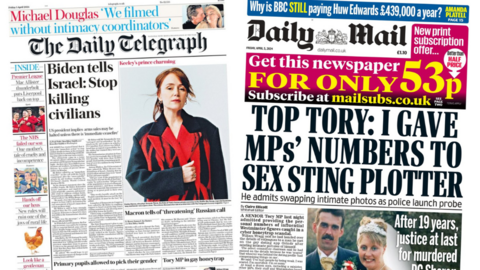 A compilation of the Daily Telegraph and Daily Mail front pages