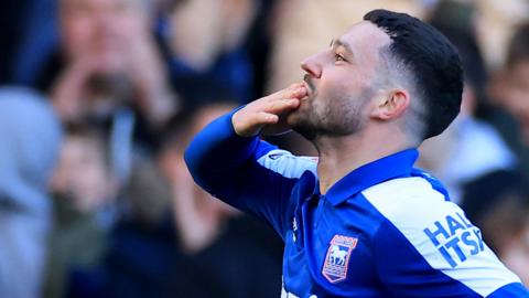Conor Chaplin of Ipswich Town celebrates his first-half goal against Birmingham City
