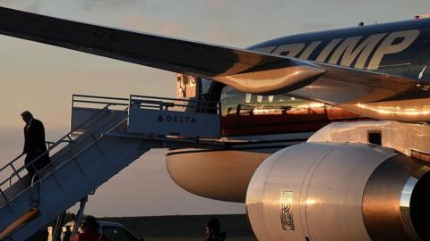 US President-elect Donald Trump arrives at Cincinnati/Northern Kentucky International Airport in Hebron, Kentucky.