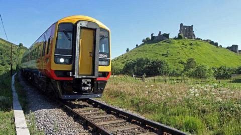 Diesel train at Corfe Castle