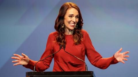 Jacinda Ardern addresses supporters after winning the 2020 election