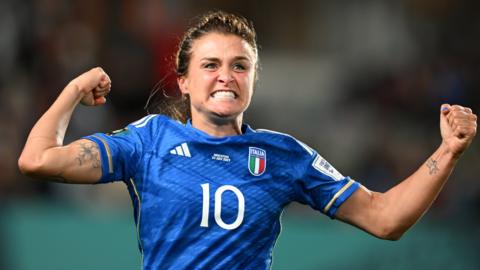 Cristiana Girelli celebrates Italy's winning goal