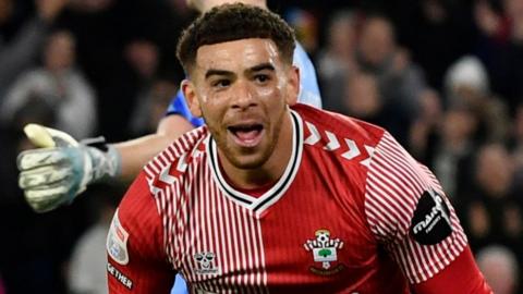 Che Adams celebrates scoring for Southampton against Plymouth Argyle