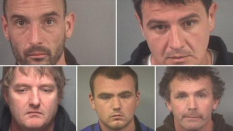 Police mug shots of the five men