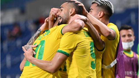 Brazil celebrate reaching the semi-final