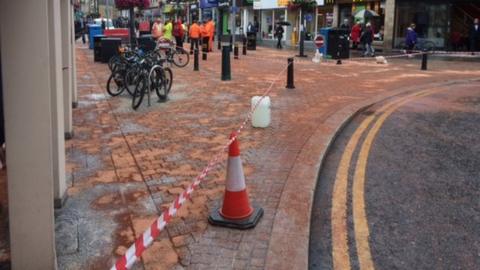 Fuel spill at pedestrian area