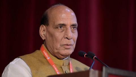 LUCKNOW, INDIA JUNE 17: Defence Minister of India Rajnath Singh attends the 'Defence Dialogue' program under Atmanirbhar Bharat at Surya Auditorium, on June 17, 2023 in Lucknow, India. (Photo by Deepak Gupta/Hindustan Times via Getty Images)
