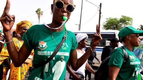 Supporters of jailed Dakar mayor Khalifa Sall parade in Dakar