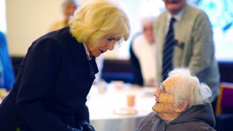 Queen Camilla greeting residents at St John's Foundation
