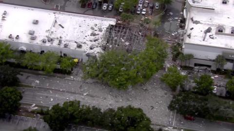 Aerial shot of damage to building