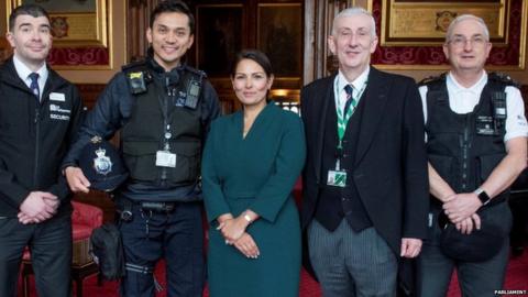 Commons Speaker Lindsay Hoyle, 鶹Լ Secretary Priti Patel and the three members of Parliament's security team