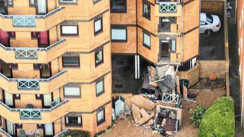 A photo of the collapsed balconies