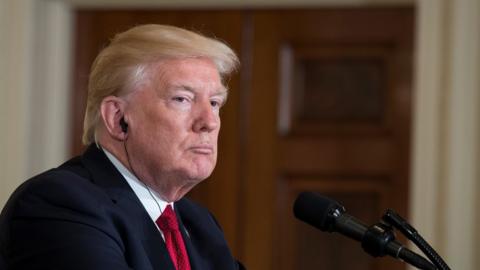 US President Donald Trump in the East Room of the White House, 18 May