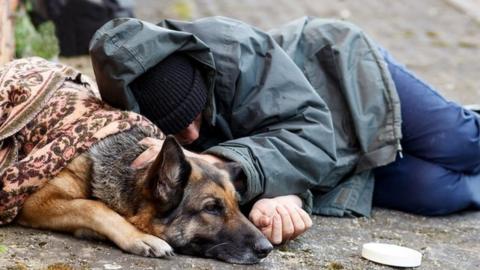 Homeless man and his dog