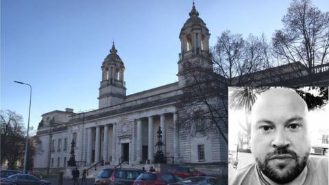 AN inset picture of Mark Bishop over Cardiff Crown Court