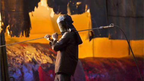 A steel welder at work