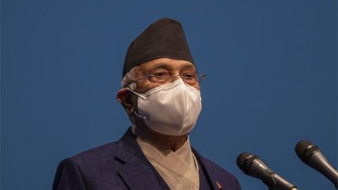 Nepal's Prime Minister KP Sharma Oli gives a speech in parliament, May 2021