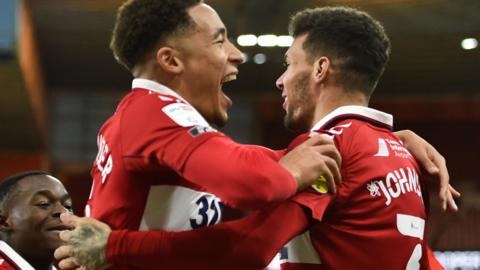 Middlesbrough celebrate Marvin Johnson's goal