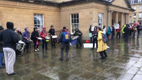 Protestors outside Bath Assembly Rooms